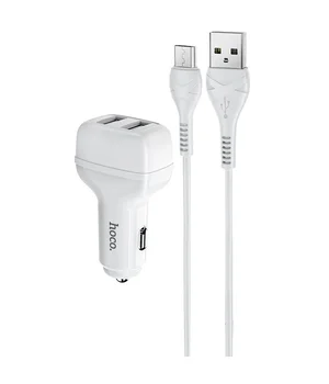 АЗУ Hoco Z36 Leader 2.4A (2USB-A) + кабель USB to MicroUSB Белый