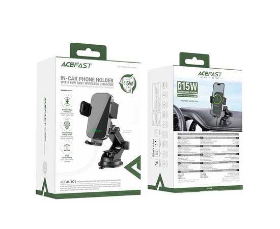 Автодержатель с БЗУ Acefast D53 with Electric Clamp for Dashboard Black