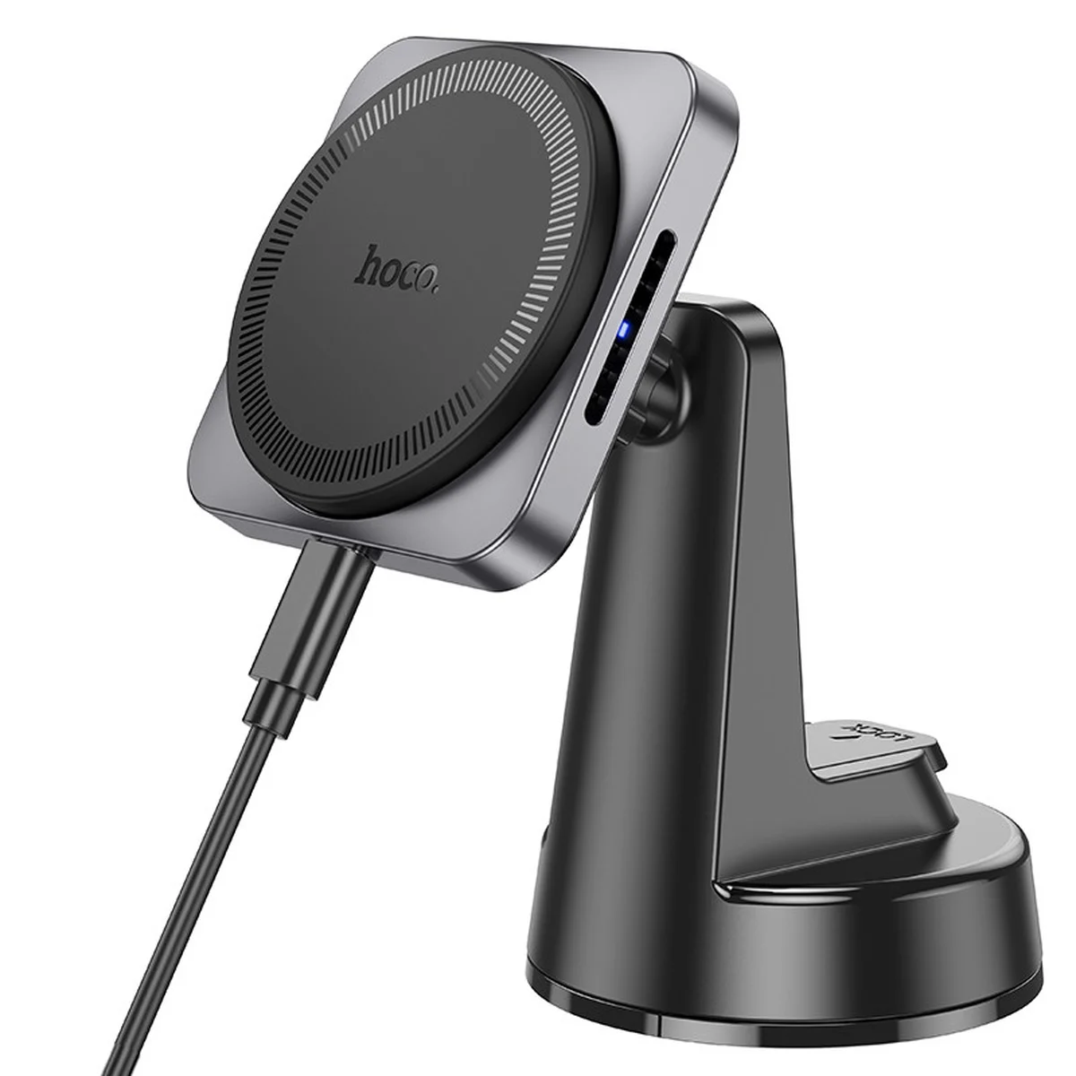 Автодержатель с БЗУ Hoco HW16 Speed (center console) Black / Metal gray