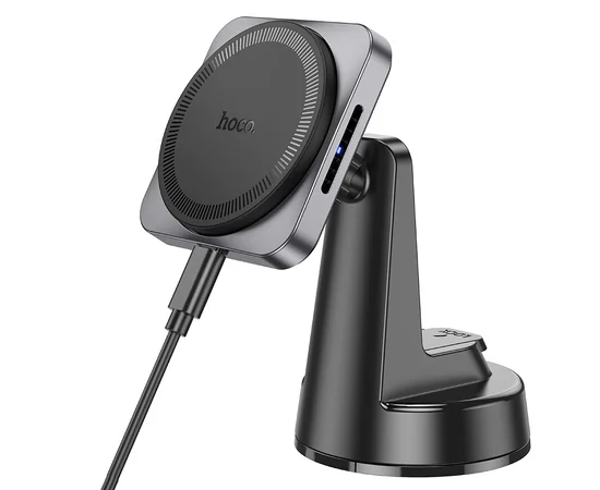 Автодержатель с БЗУ Hoco HW16 Speed (center console) Black / Metal gray