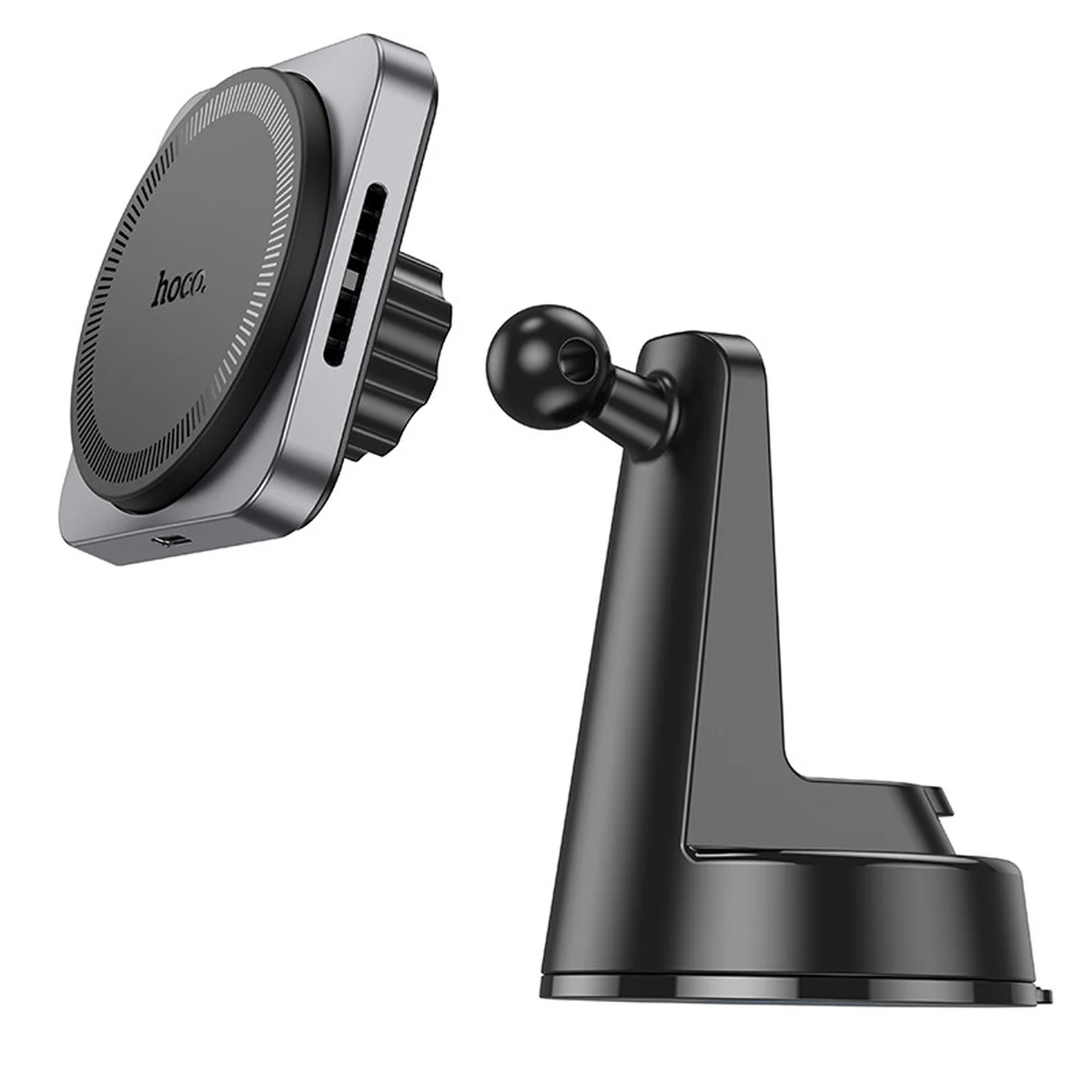 Автодержатель с БЗУ Hoco HW16 Speed (center console) Black / Metal gray