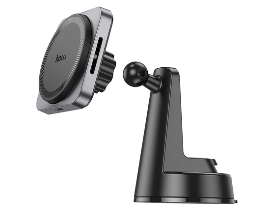 Автодержатель с БЗУ Hoco HW16 Speed (center console) Black / Metal gray