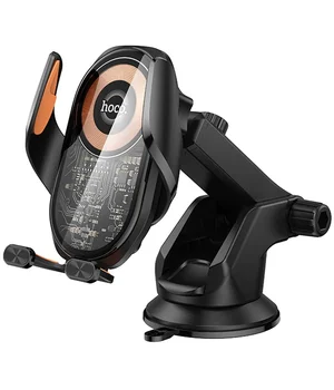 Автотримач із БЗУ Hoco HW34 Blue whale 3-axis linkage wireless 15W (center console) Black