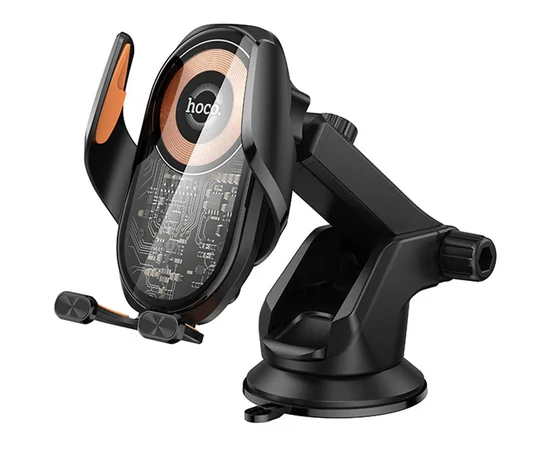 Автодержатель с БЗУ Hoco HW34 Blue whale 3-axis linkage wireless 15W (center console) Black