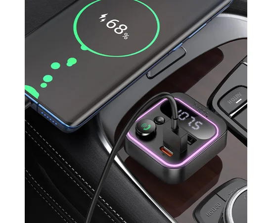 АЗУ FM модулятор Hoco E85 Tiger PD20W+QC3.0 Black