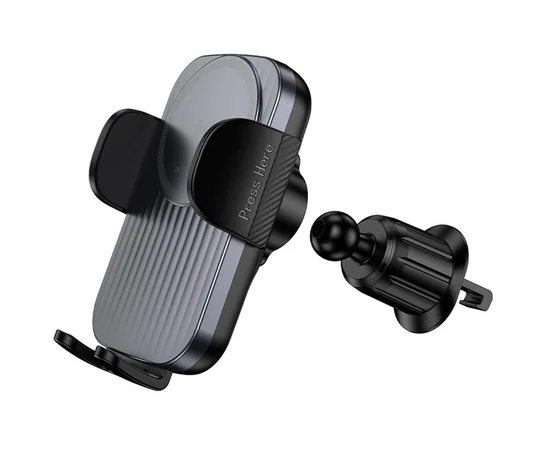 Автодержатель с БЗУ Borofone BH221 Path 15W (air outlet) Black / Metal gray