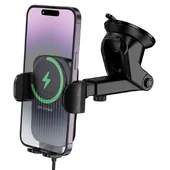 Автоутримувач із БЗУ Borofone BH222 Leading 15W (center console) Black / Metal gray