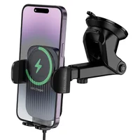 Автоутримувач із БЗУ Borofone BH222 Leading 15W (center console) Black / Metal gray