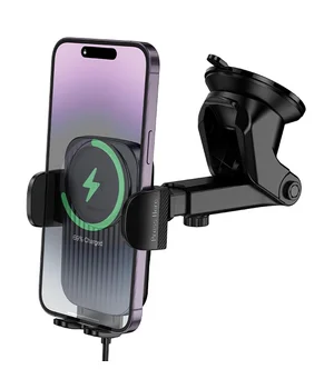 Автоутримувач із БЗУ Borofone BH222 Leading 15W (center console) Black / Metal gray