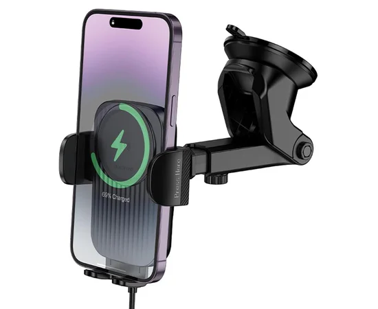 Автодержатель с БЗУ Borofone BH222 Leading 15W (center console) Black / Metal gray