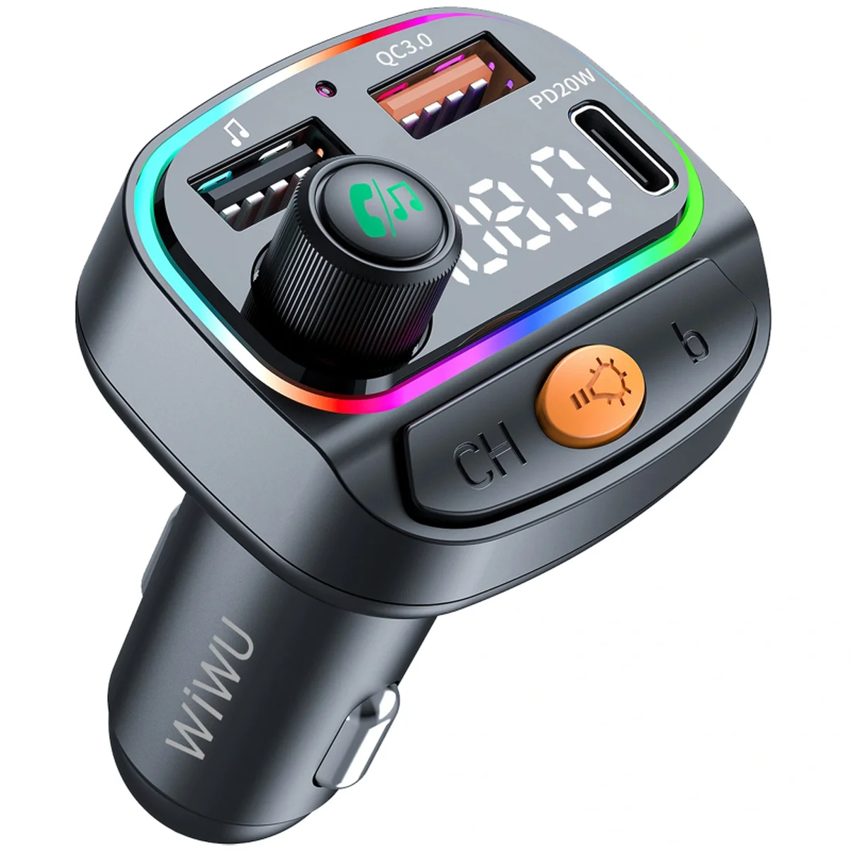 АЗУ FM модулятор WIWU QC031 MP3 Car PD20W+QC3.0 (2USB-A/1C) Black