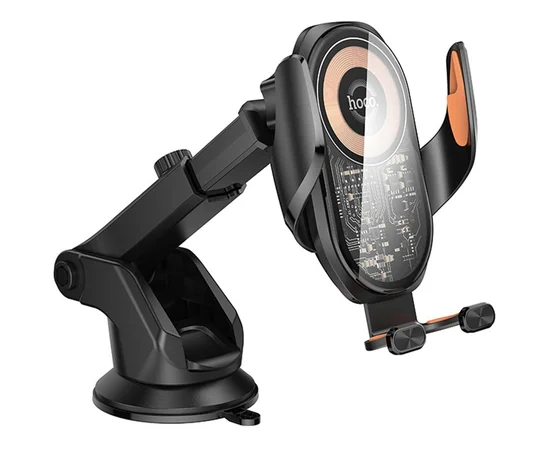 Автодержатель с БЗУ Hoco HW34 Blue whale 3-axis linkage wireless 15W (center console) Black