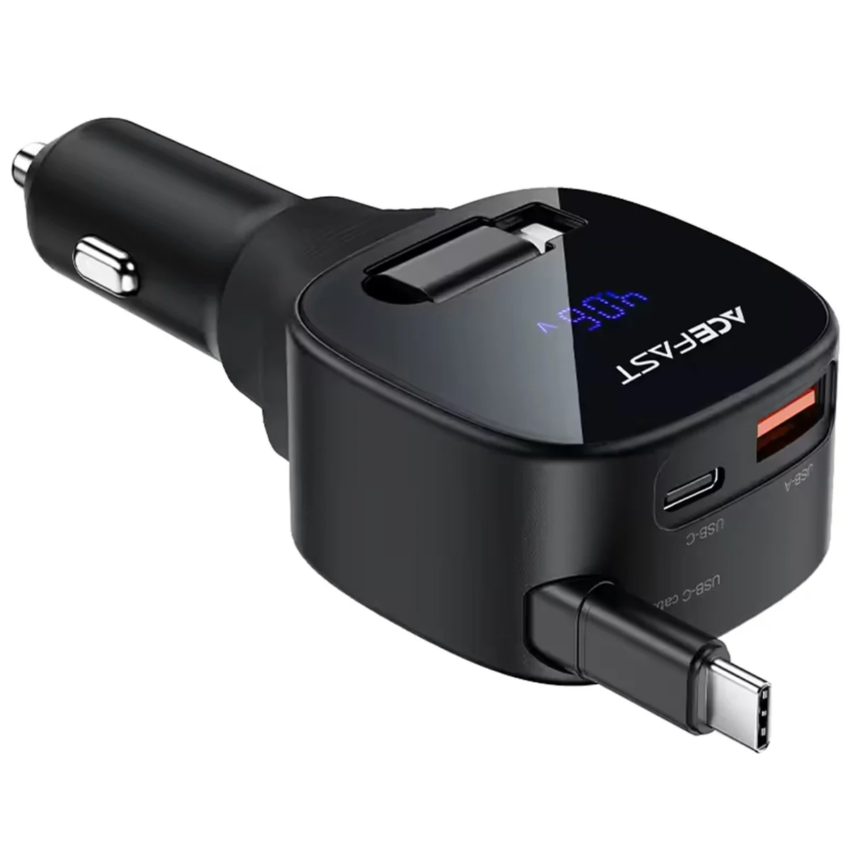 АЗУ Acefast B17 PD30W+QC3.0 total 95W (1USB-A/1C) with retractable cable Type-C Black