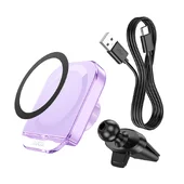 Автотримач із БЗУ Hoco HW17 Crystal (air outlet) Romantic purple