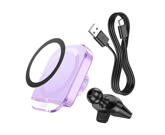 Автодержатель с БЗУ Hoco HW17 Crystal (air outlet) Romantic purple