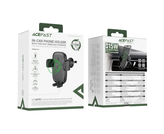 Автодержатель с БЗУ Acefast D48 Air Vent Black