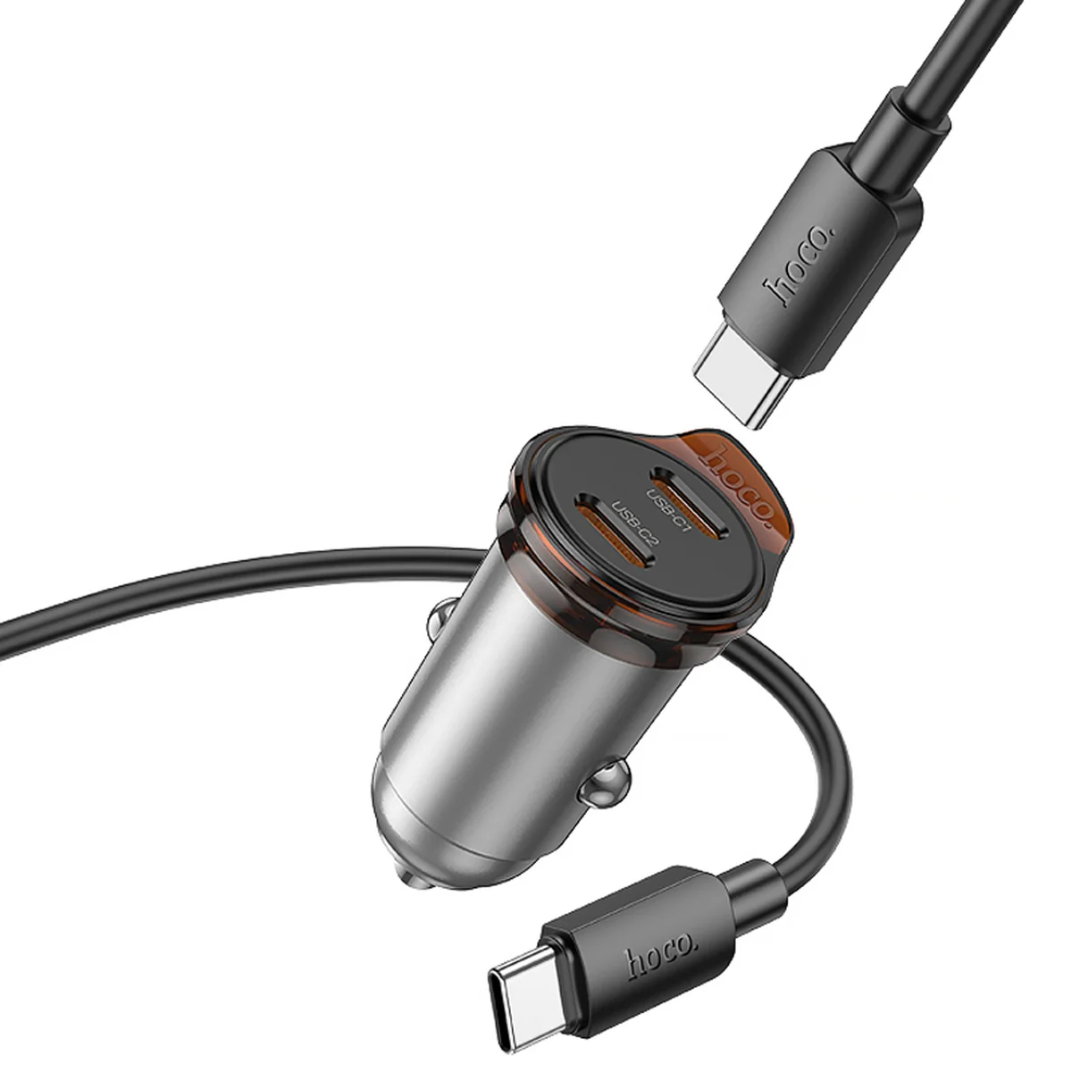АЗУ Hoco NZ16B Rigorous PD45W (2USB-C) + кабель Type-C to Type-C Metal grey
