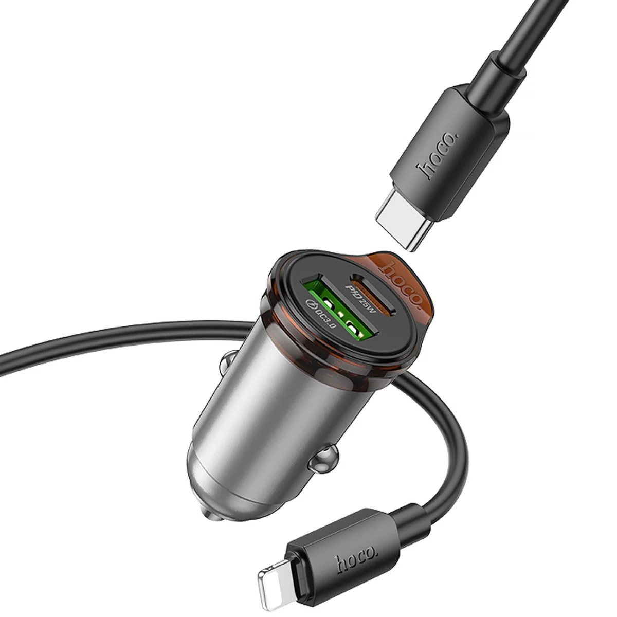 АЗУ Hoco NZ16A Rigorous 43W (1USB-A/1C) + кабель Type-C to Lightning Metal grey