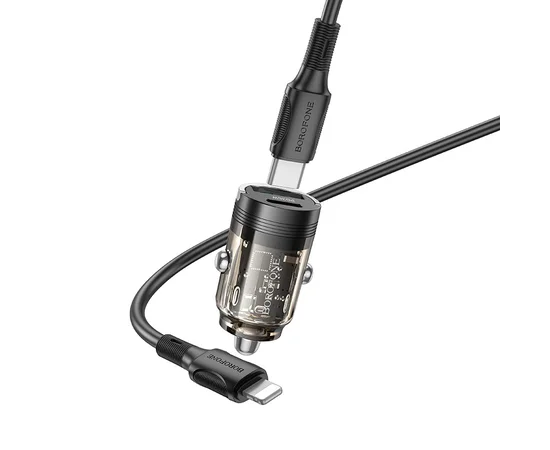 АЗУ Borofone BZ29A Talented PD36W+QC3.0 (1USB-A/1C) + кабель Type-C to Lightning Transparent black