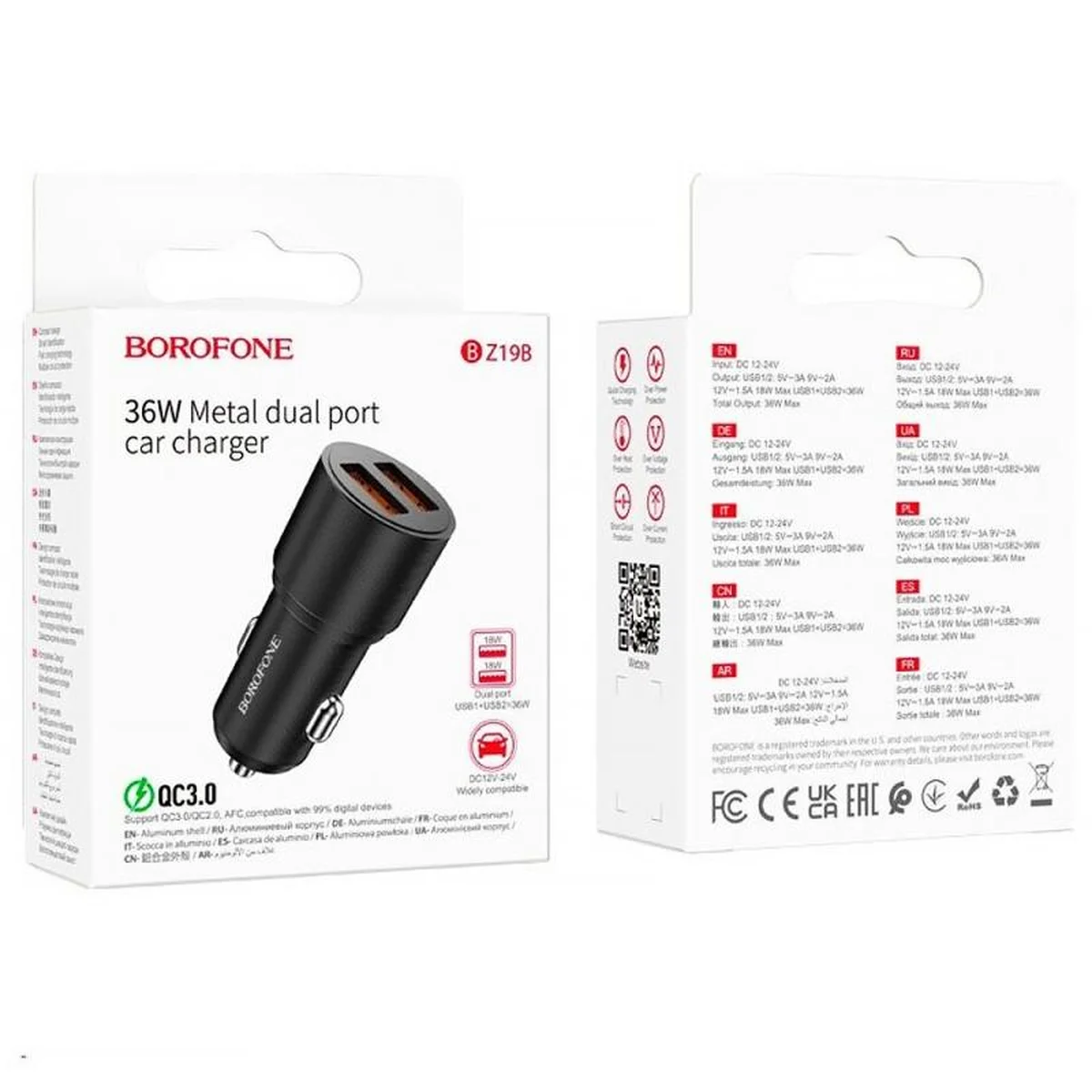 АЗУ Borofone BZ19B Metal Dual QC3.0 36W (2USB-A) Black