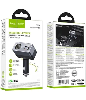 АЗУ Hoco Z65A Smart cigarette lighter PD45W (1USB-A/2C) Black