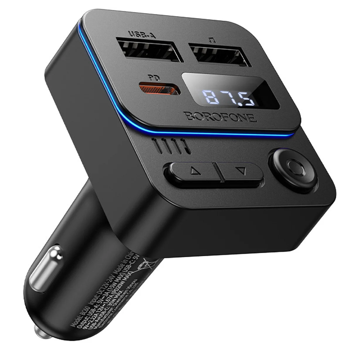 АЗУ FM модулятор Borofone BC60 Hero 35W (2USB-A/1C) Black
