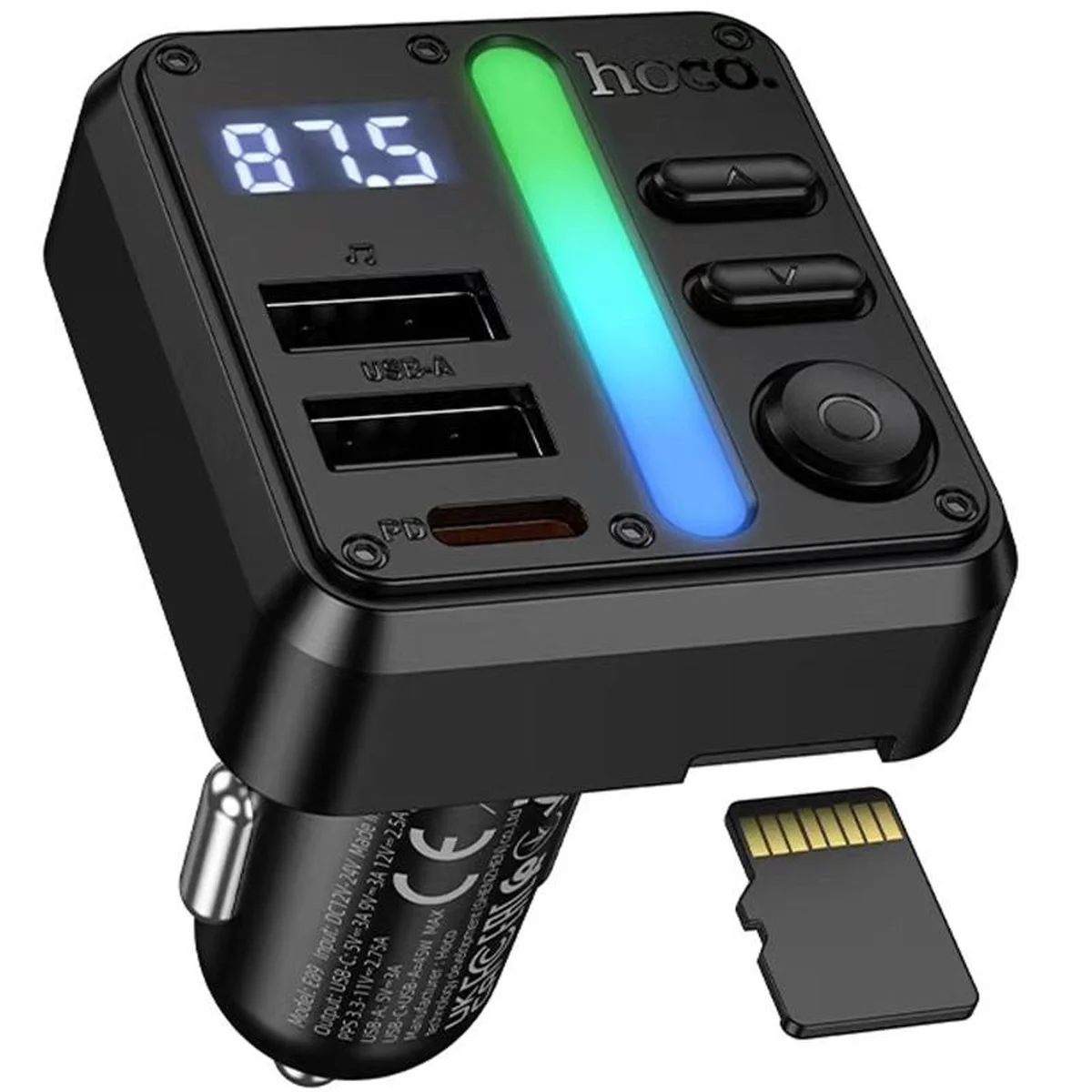 АЗУ FM модулятор Hoco E89 Libre 45W (1USB-A/1C) Black