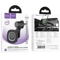 Автодержатель с БЗУ Hoco HW30 Crown magnetic 15W (air outlet) Black / Metal gray
