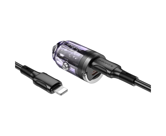 АЗУ Borofone BZ29B Outstanding PD36W (2USB-C) + кабель Type-C to Lightning Transparent purple