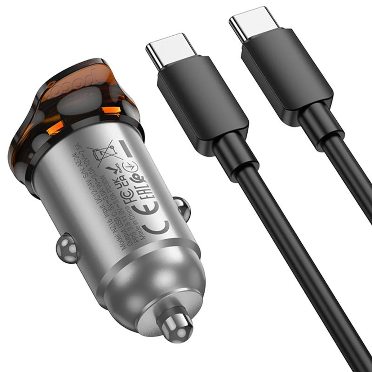 АЗУ Hoco NZ16 Rigorous PD30W (1USB-C) + кабель Type-C to Type-C Metal grey