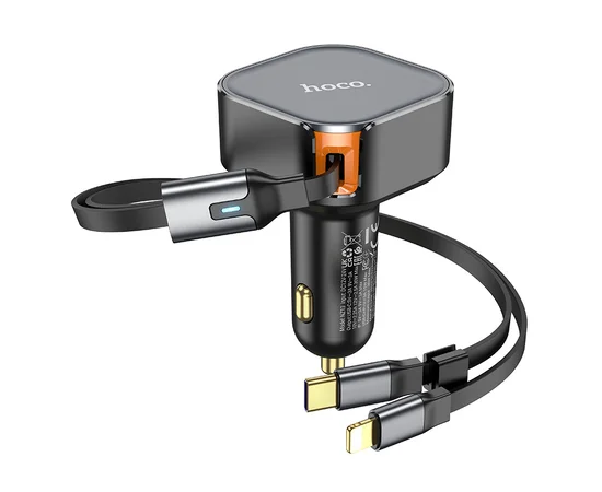 АЗУ Hoco NZ13 Clever PD30W + выдвижные кабеля Type-C and Lightning Black