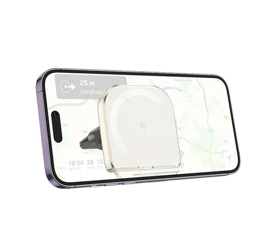 Автотримач із БЗУ Hoco HW17 Crystal (air outlet) White