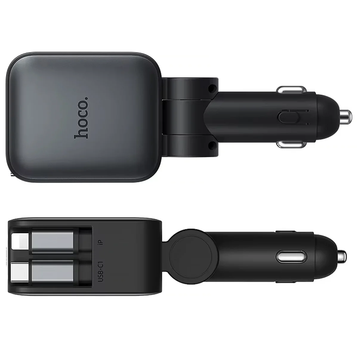 АЗУ Hoco Z67A Triunfar PD45W+QC3.0 total 60W with retractable cables (1USB-A/2C/1L) Metal gray