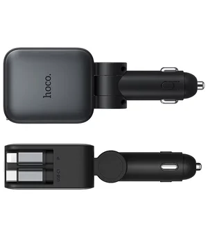 АЗУ Hoco Z67A Triunfar PD45W+QC3.0 total 60W with retractable cables (1USB-A/2C/1L) Metal gray