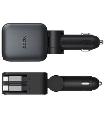 АЗУ Hoco Z67A Triunfar PD45W+QC3.0 total 60W with retractable cables (1USB-A/2C/1L) Metal gray