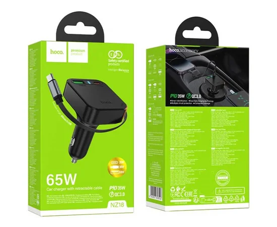 АЗУ Hoco NZ18 Guardian PD65W with retractable cable (1USB-A/2C) Black