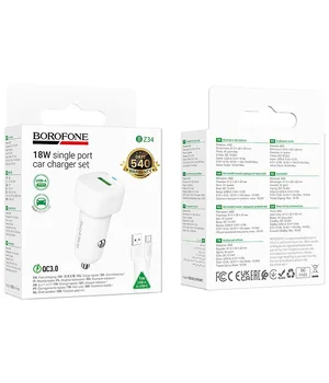 АЗУ Borofone BZ34 Cloud QC3.0 (1USB-A) + кабель USB to Type-C White