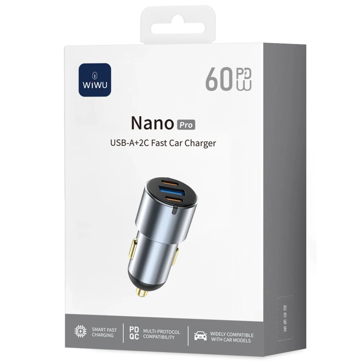 АЗУ WIWU CC032 Nano Pro PD60W+QC3.0 (1USB-A/2C) Gray