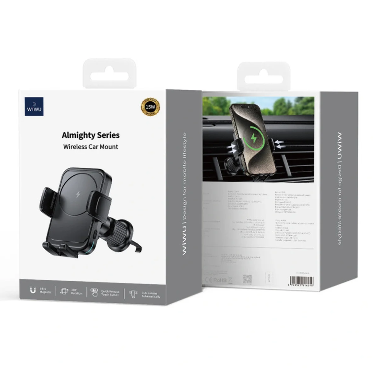 Автотримач із БЗУ WIWU CH-321 15W Black