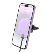 Автотримач із БЗУ Hoco HW17 Crystal (air outlet) Romantic purple