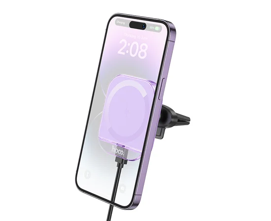 Автодержатель с БЗУ Hoco HW17 Crystal (air outlet) Romantic purple