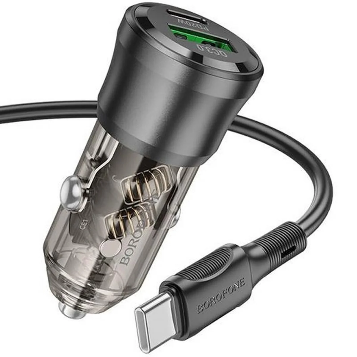 АЗУ Borofone BZ25 Journey PD20W+QC3.0 total 38W (1USB-A/1C) + кабель Type-C to Type-C Transparent black