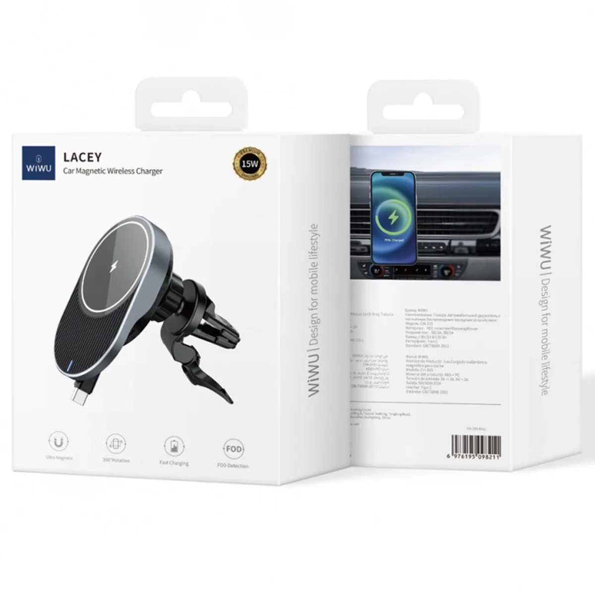 Автодержатель с БЗУ WIWU CH-315 Gray