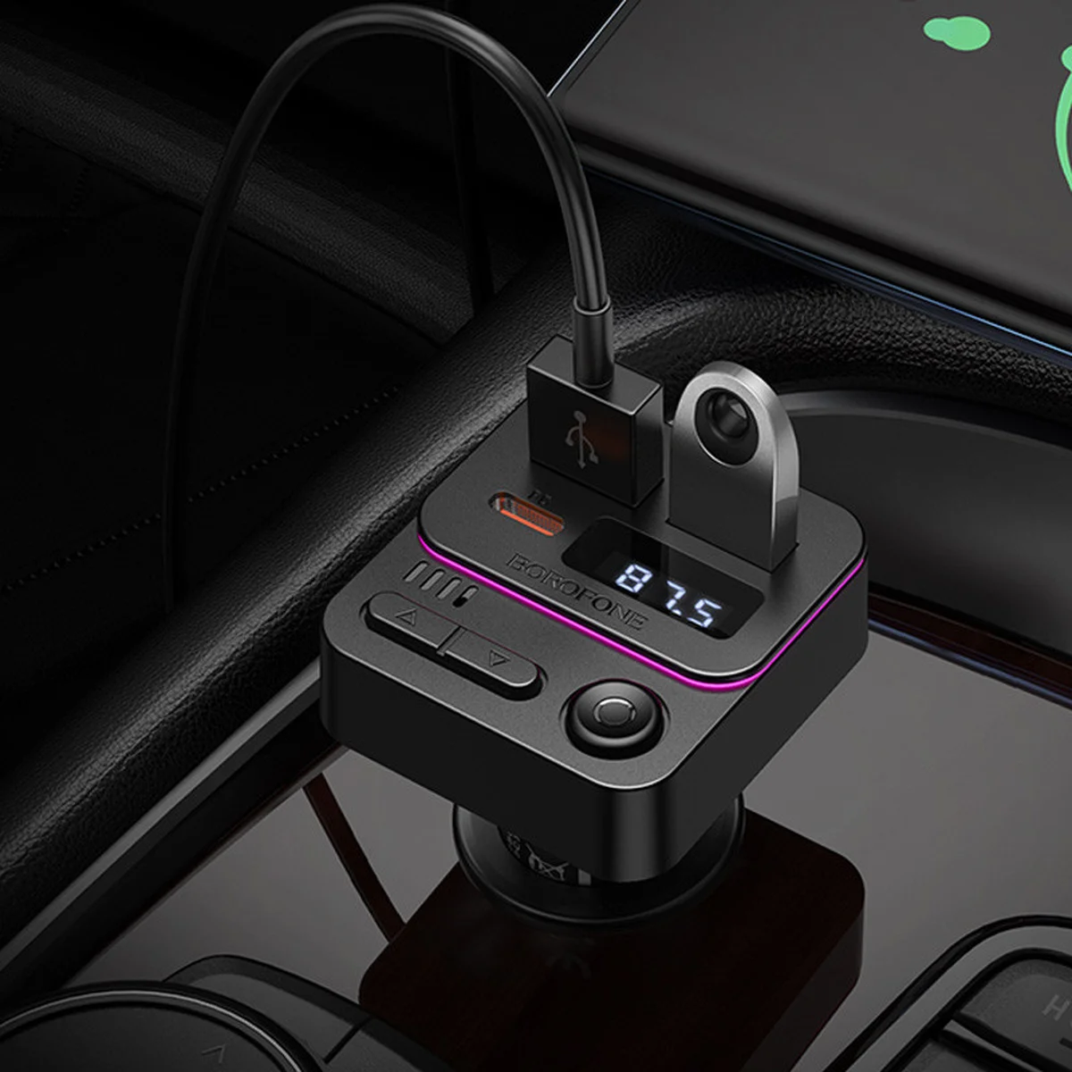 АЗУ FM модулятор Borofone BC60 Hero 35W (2USB-A/1C) Black