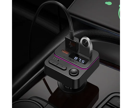 АЗУ FM модулятор Borofone BC60 Hero 35W (2USB-A/1C) Black