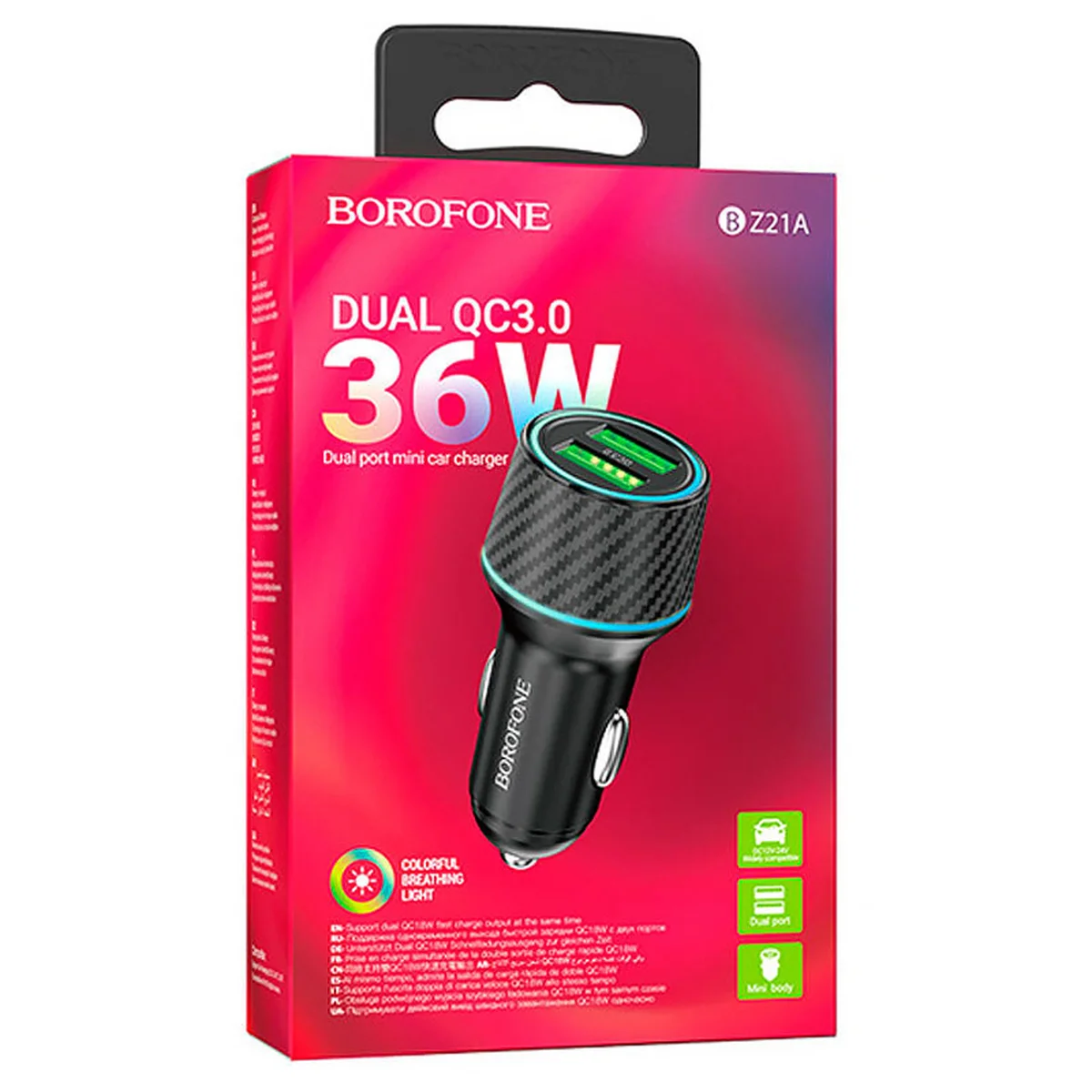 АЗУ Borofone BZ21A Brilliant QC3 total 36W (2USB-A) Black