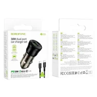 АЗУ Borofone BZ25 Journey PD20W+QC3.0 total 38W (1USB-A/1C) + кабель Type-C to Type-C Transparent black