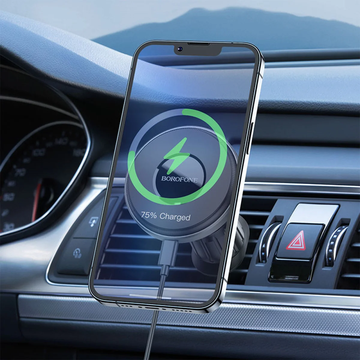 Автодержатель с БЗУ Borofone BH202 Seaside magnetic Metal gray