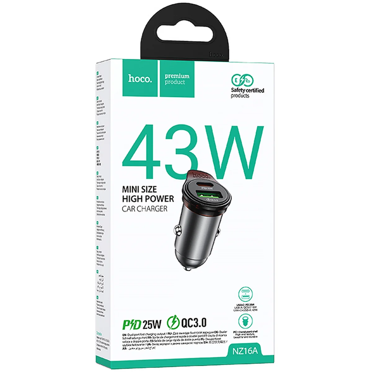 АЗУ Hoco NZ16A Rigorous 43W (1USB-A/1C) Metal grey