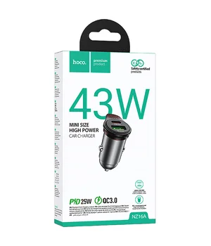 АЗУ Hoco NZ16A Rigorous 43W (1USB-A/1C) Metal grey